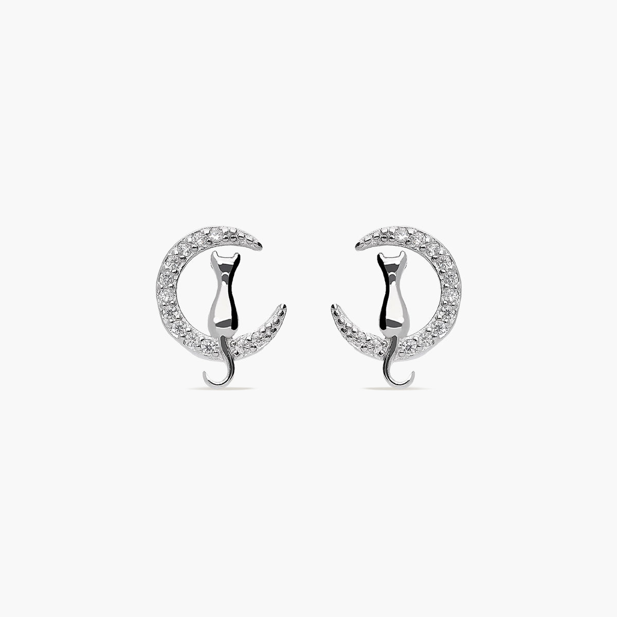 Pendientes luna y gato de plata 1ª ley circonitas 12 mm