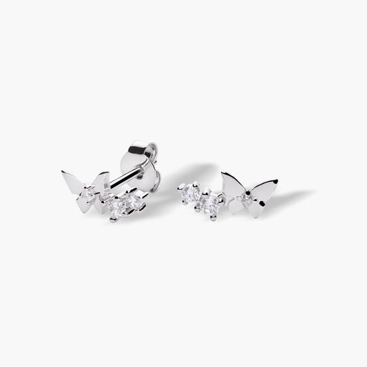 Pendientes mariposa de plata 1ª ley circonitas 6 mm