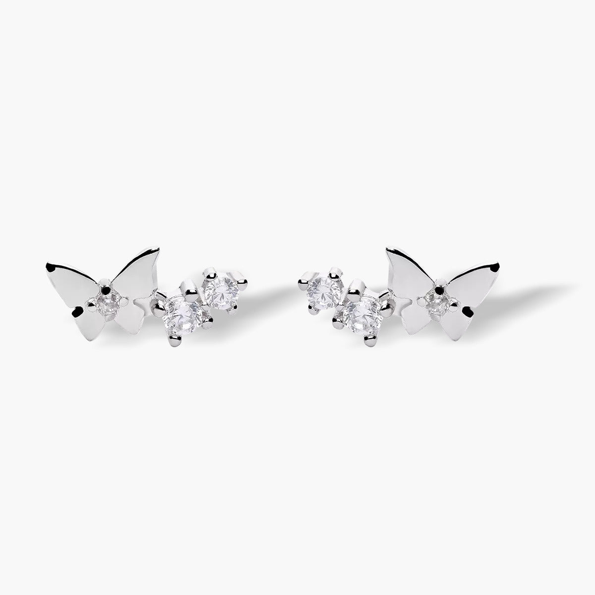Pendientes mariposa de plata 1ª ley circonitas 6 mm
