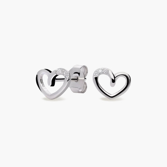 Pendientes silueta corazón de plata 1ª ley circonitas 7 mm