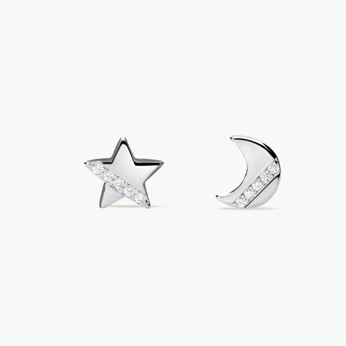 Pendientes estrella y luna de plata 1ª ley circonitas 7 mm