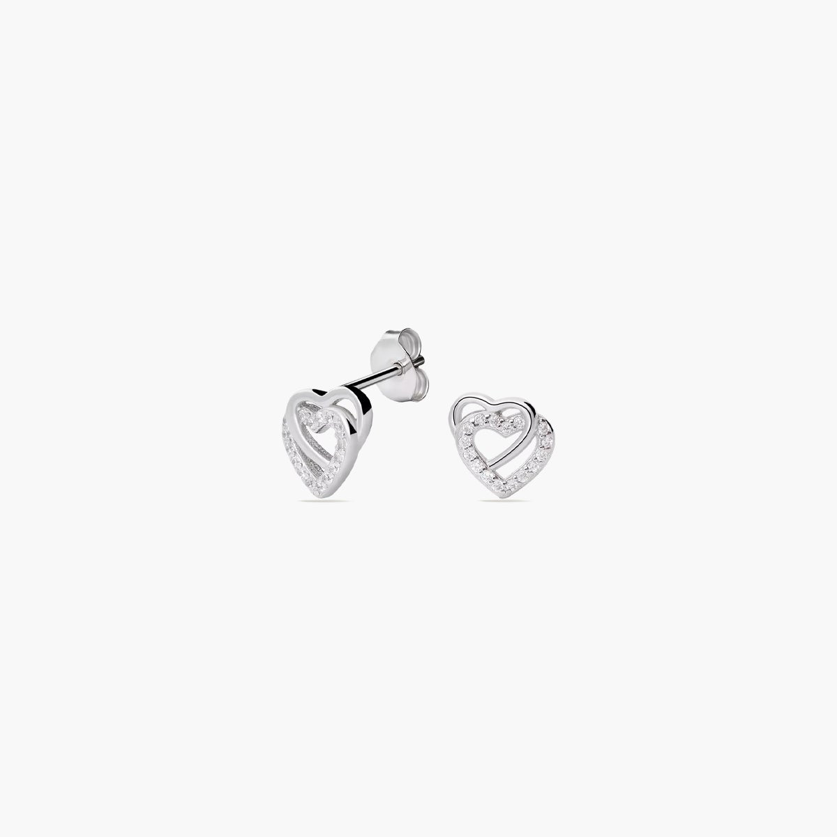 Pendientes doble corazón de plata 1ª ley circonitas 9 mm