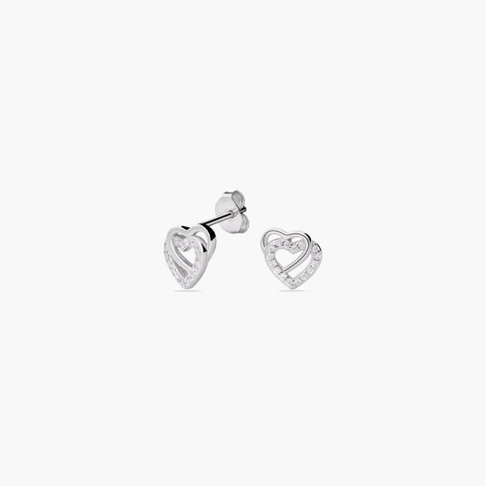 Pendientes doble corazón de plata 1ª ley circonitas 9 mm