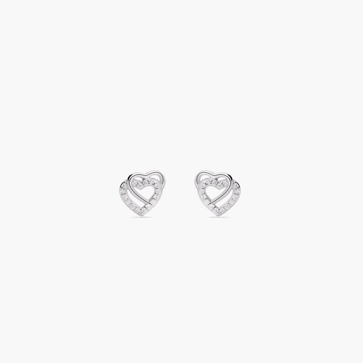Pendientes doble corazón de plata 1ª ley circonitas 9 mm