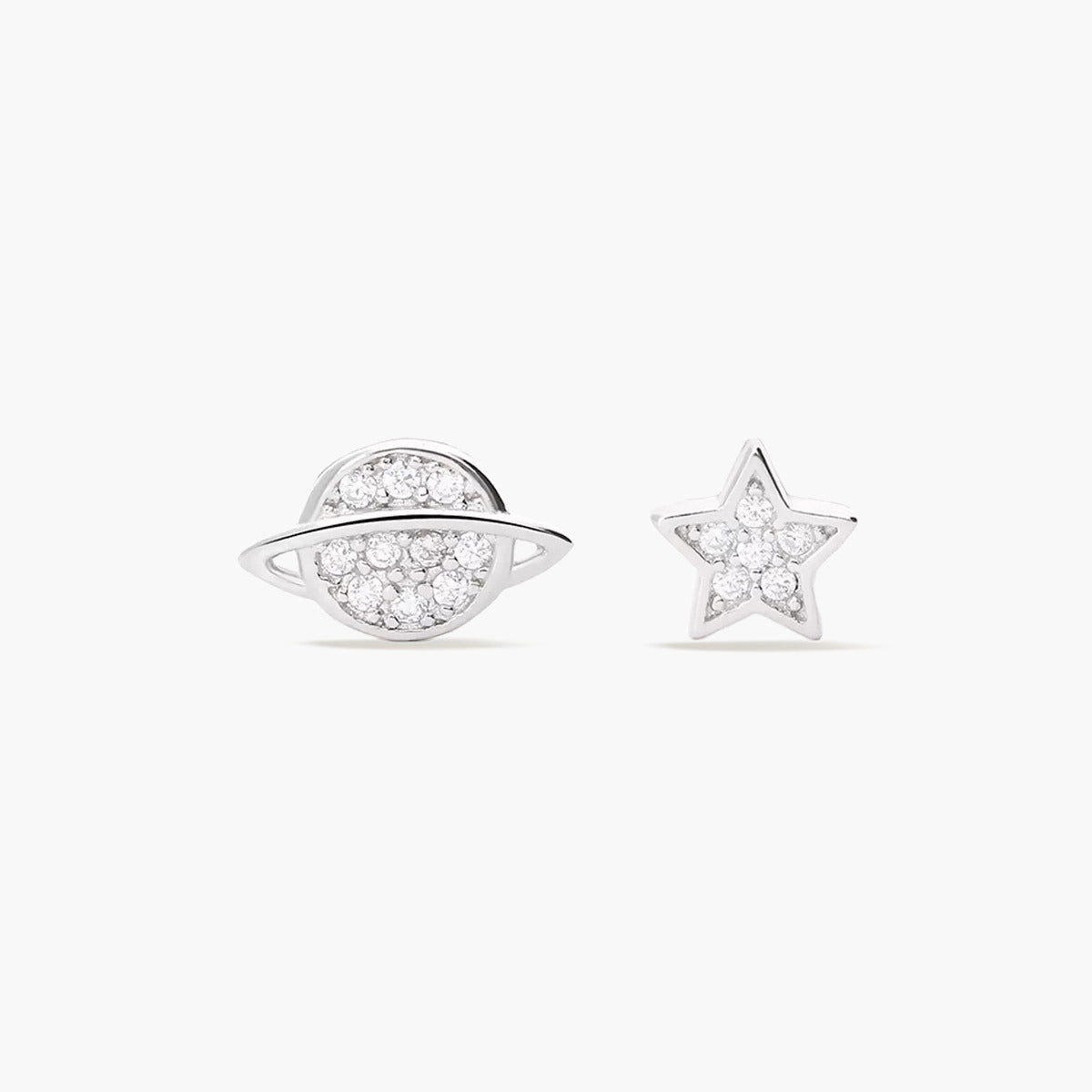 Pendientes estrella y planeta de plata 1ª ley circonitas 6 mm