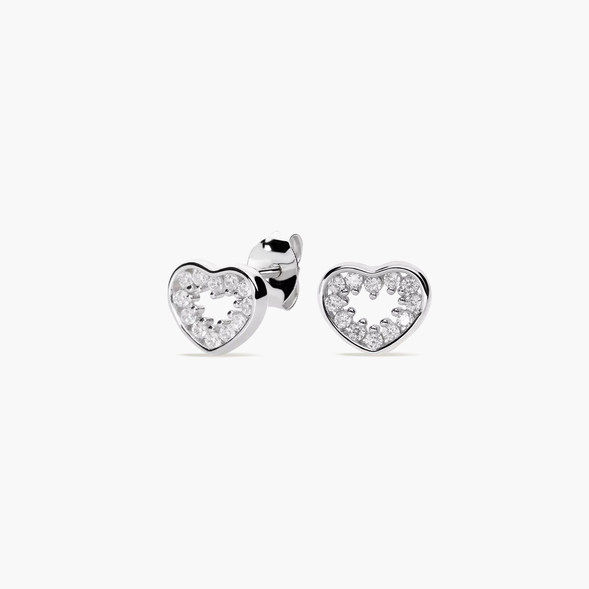 Pendientes silueta corazón de plata 1ª ley circonitas 7 mm