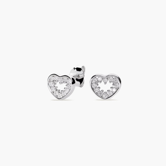 Pendientes silueta corazón de plata 1ª ley circonitas 7 mm