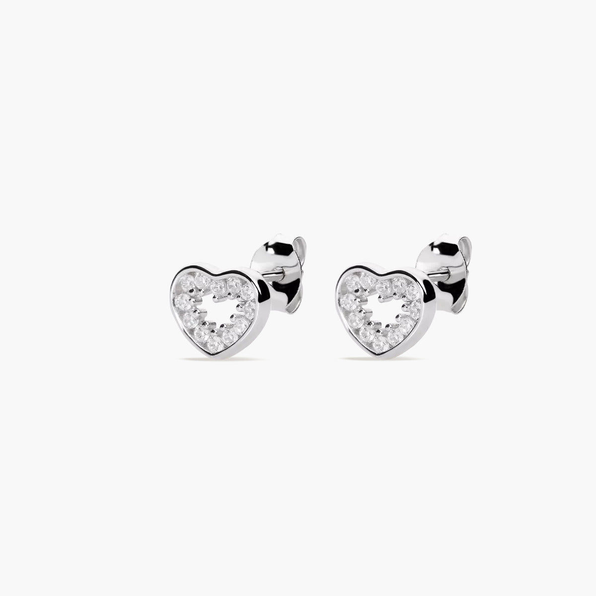 Pendientes silueta corazón de plata 1ª ley circonitas 7 mm