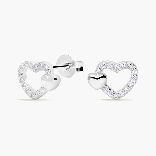 Pendientes doble corazón de plata 1ª ley circonitas 8 mm