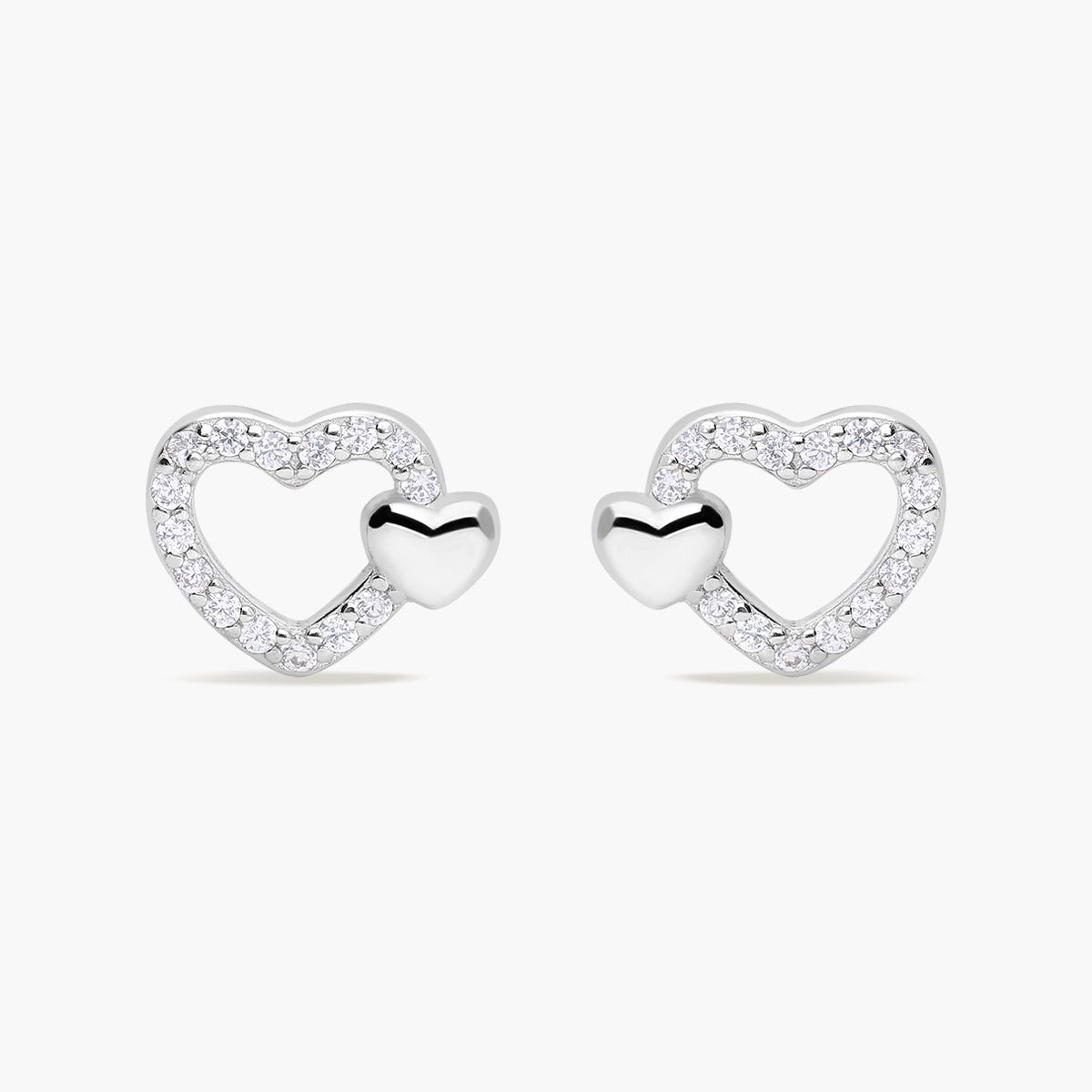 Pendientes doble corazón de plata 1ª ley circonitas 8 mm