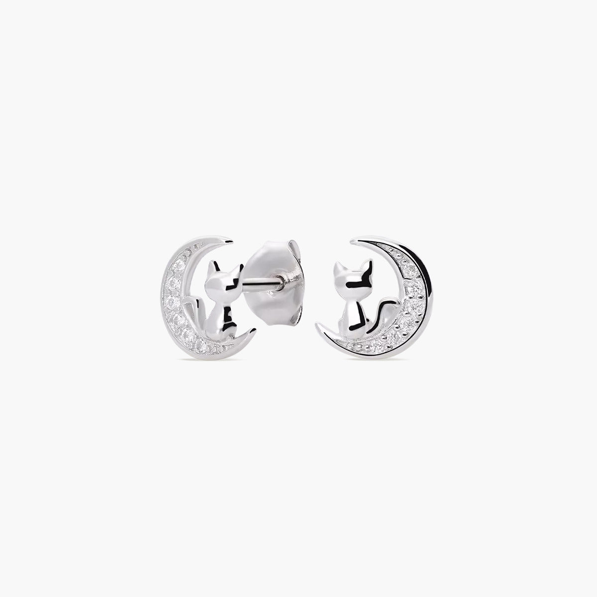 Pendientes luna y gato de plata 1ª ley circonitas 8 mm