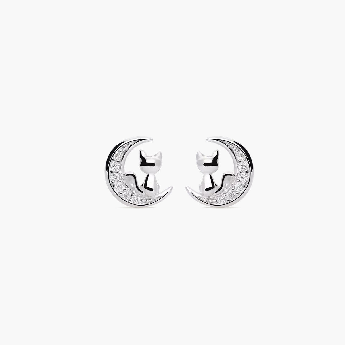 Pendientes luna y gato de plata 1ª ley circonitas 8 mm