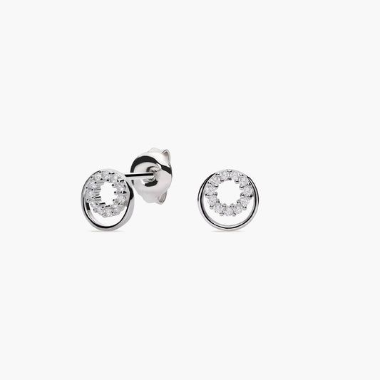 Pendientes doble círculo de plata 1ª ley circonitas 8 mm