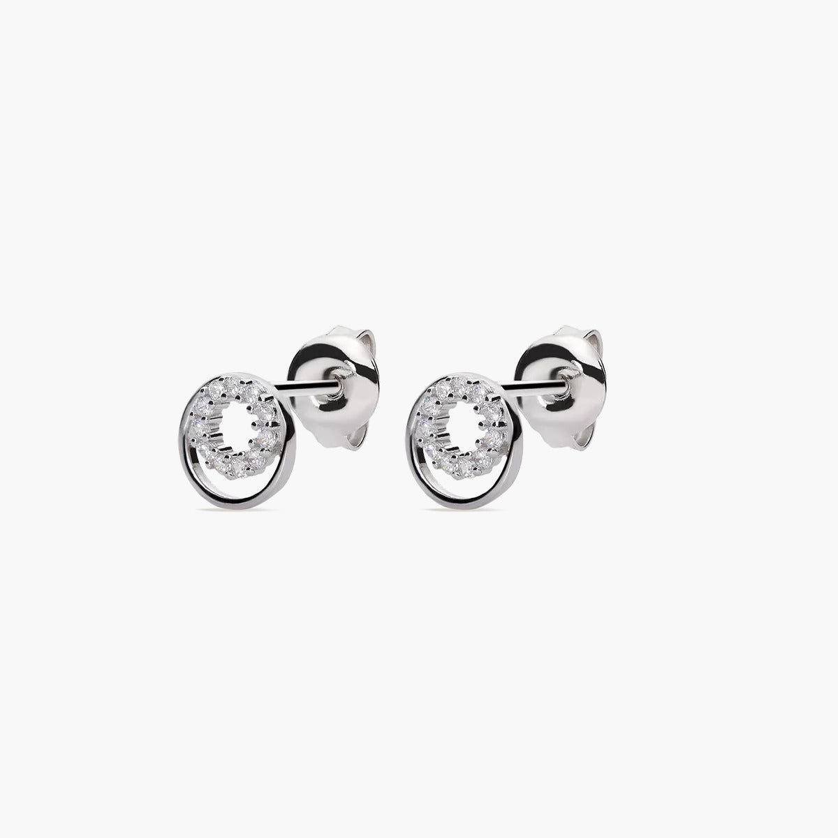 Pendientes doble círculo de plata 1ª ley circonitas 8 mm