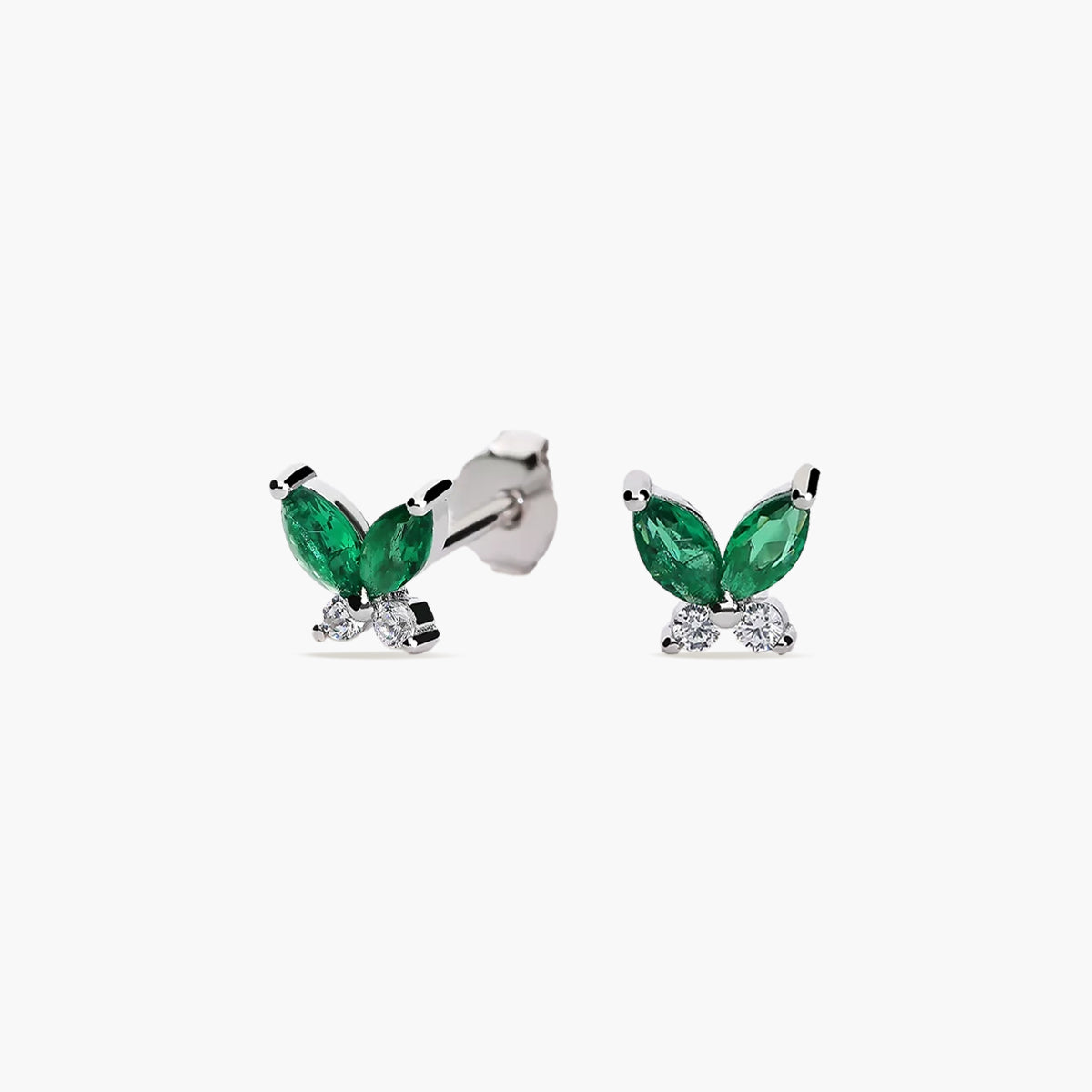 Pendientes mariposa de plata 1ª ley circonitas verde y blanco 6 mm