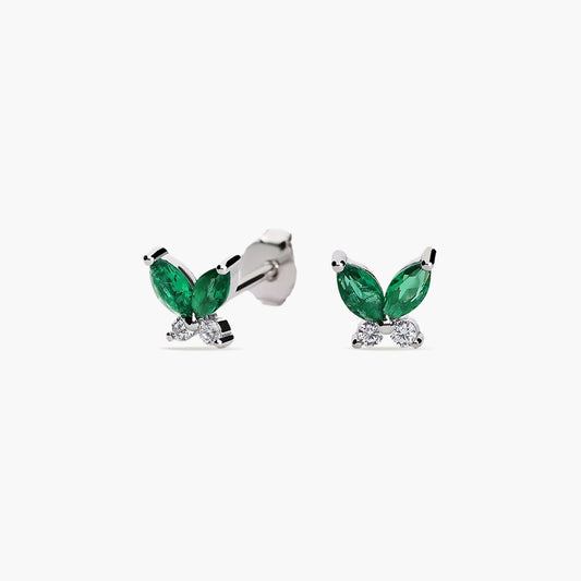 Pendientes mariposa de plata 1ª ley circonitas verde y blanco 6 mm