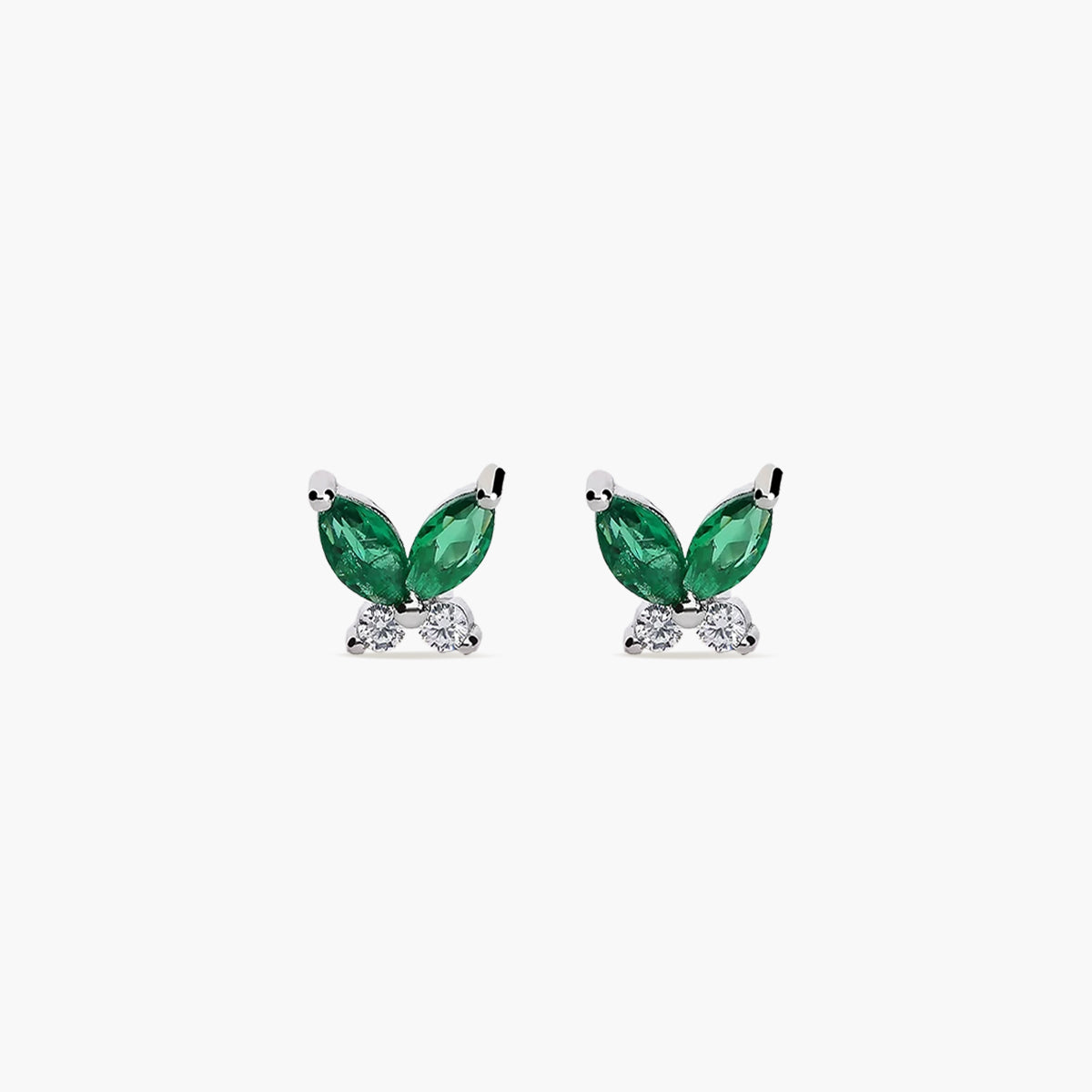 Pendientes mariposa de plata 1ª ley circonitas verde y blanco 6 mm