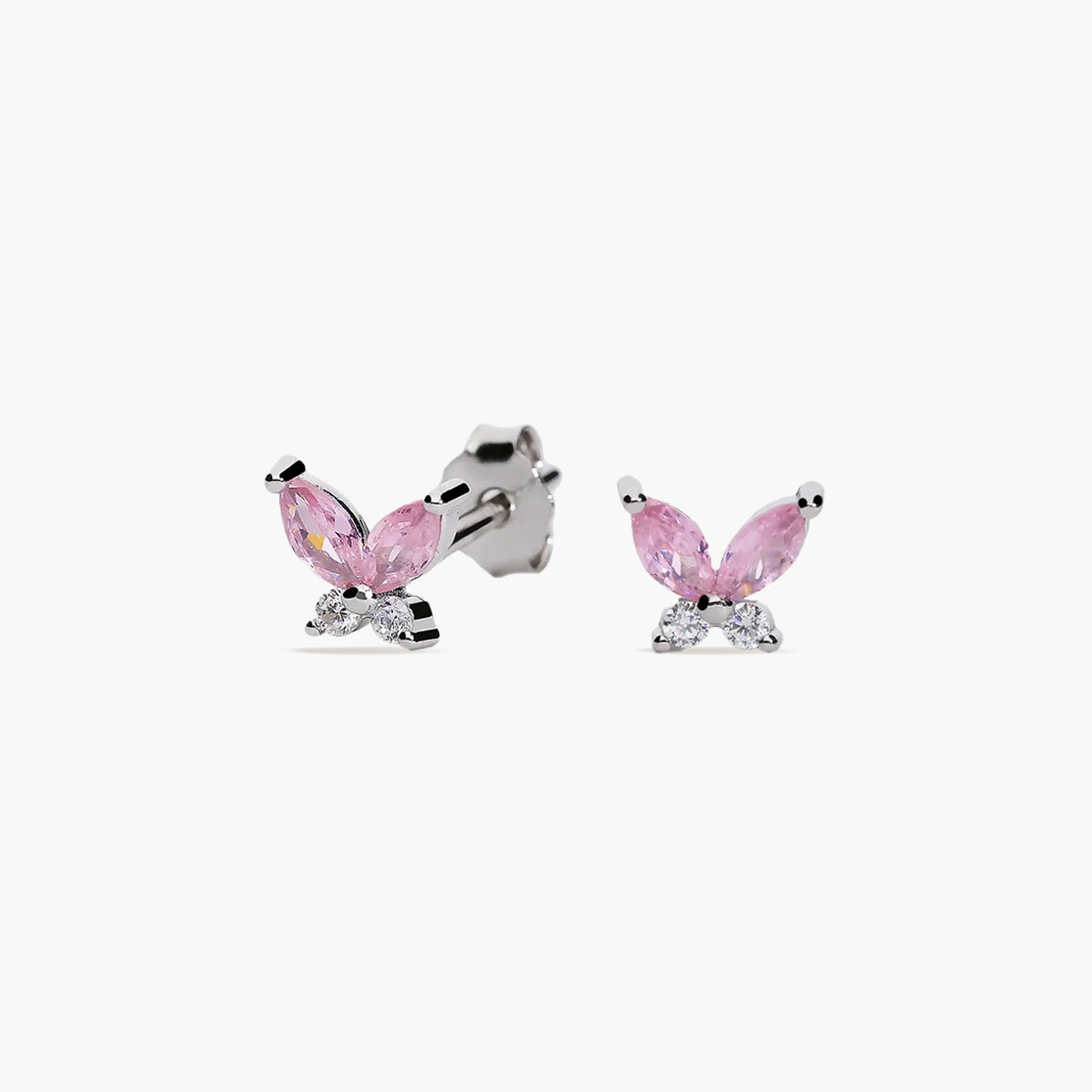 Pendientes mariposa de plata 1ª ley circonitas rosa y blanco 6 mm