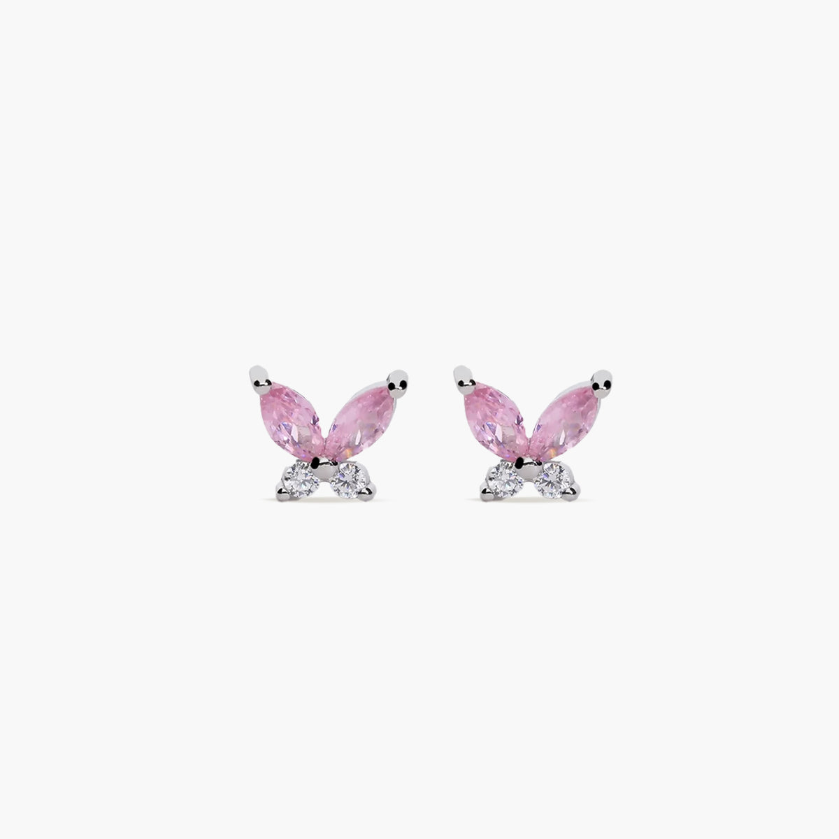 Pendientes mariposa de plata 1ª ley circonitas rosa y blanco 6 mm