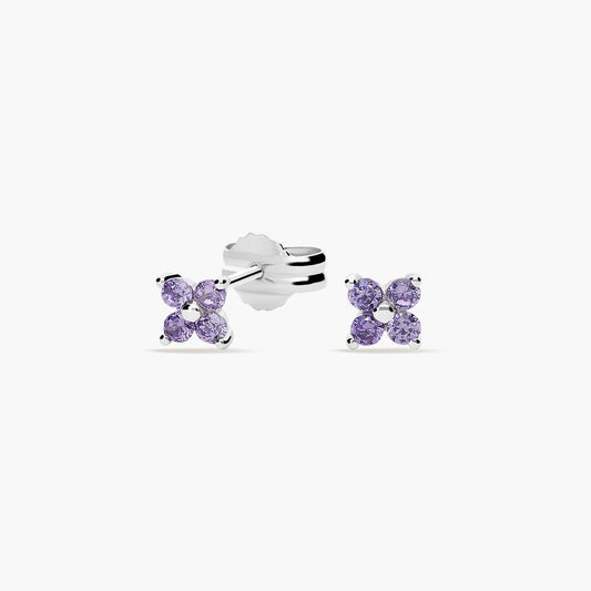Pendientes de plata 1ª ley circonita violeta 4 mm