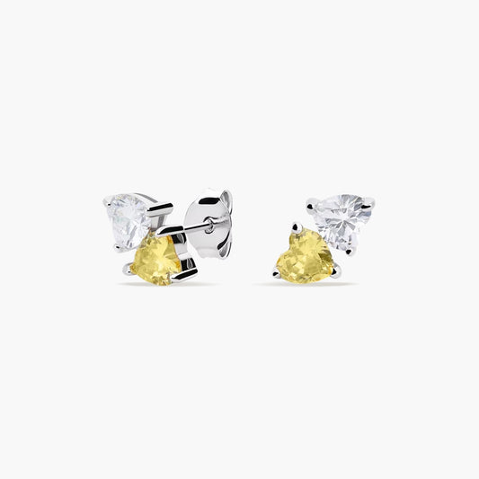 Pendientes doble corazón de plata 1ª ley circonitas 11 mm FANCY LOVE