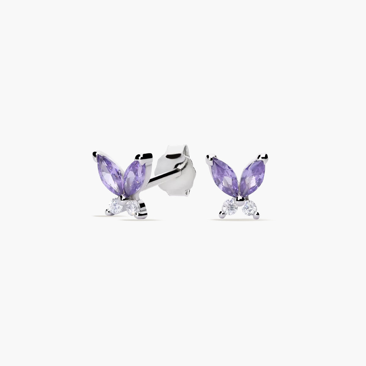 Pendientes mariposa de plata 1ª ley circonita violeta 7 mm