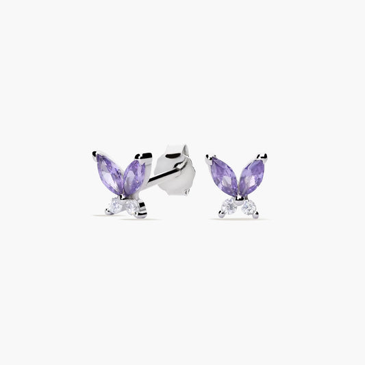 Pendientes mariposa de plata 1ª ley circonita violeta 7 mm