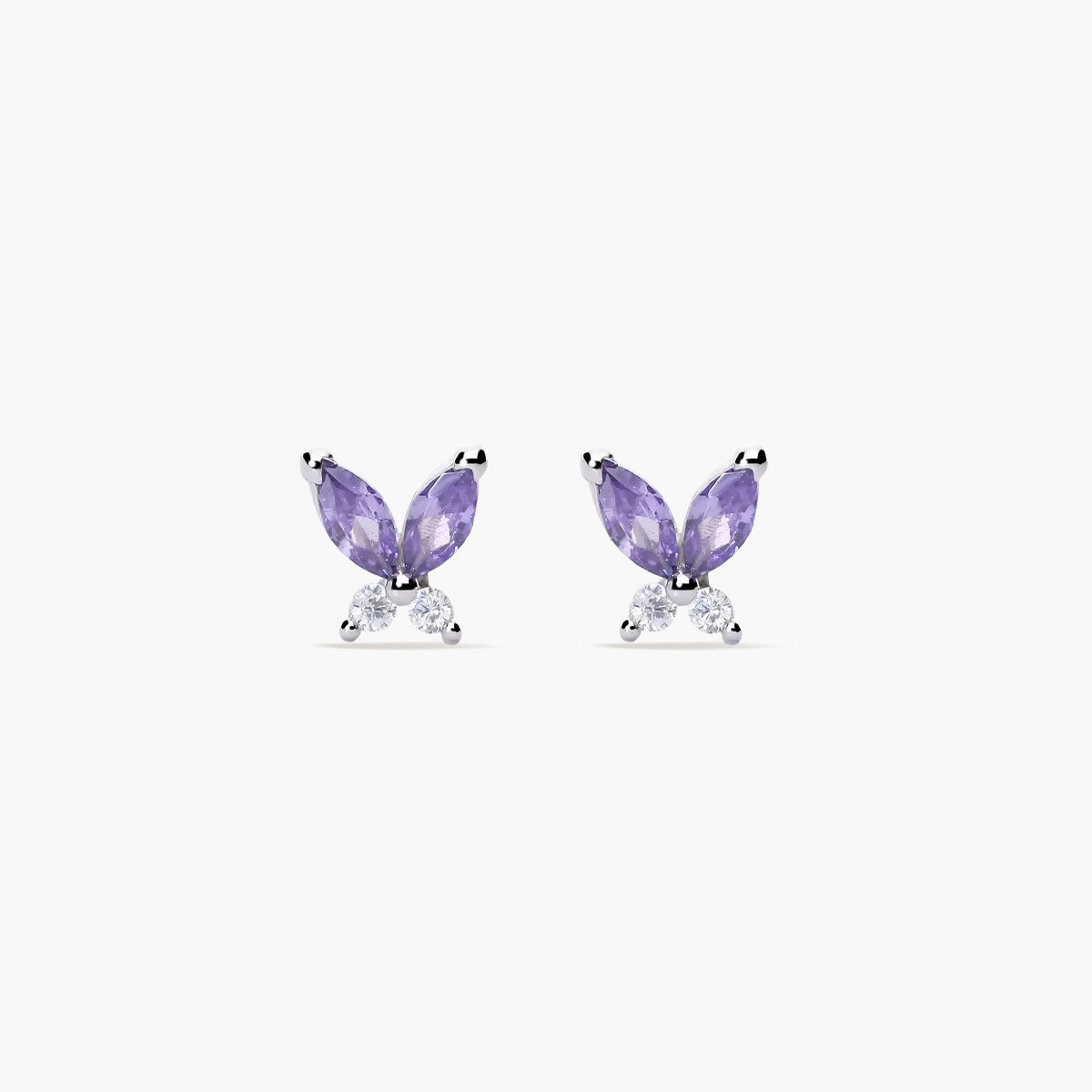 Pendientes mariposa de plata 1ª ley circonita violeta 7 mm