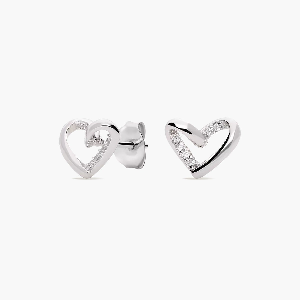 Pendientes silueta corazón de plata 1ª ley circonitas 7 mm