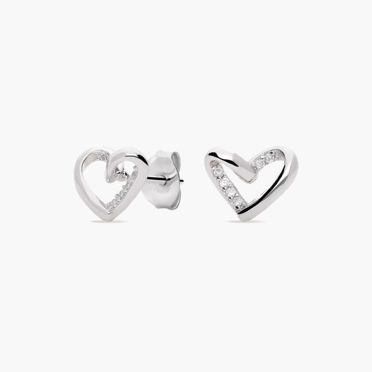 Pendientes silueta corazón de plata 1ª ley circonitas 7 mm