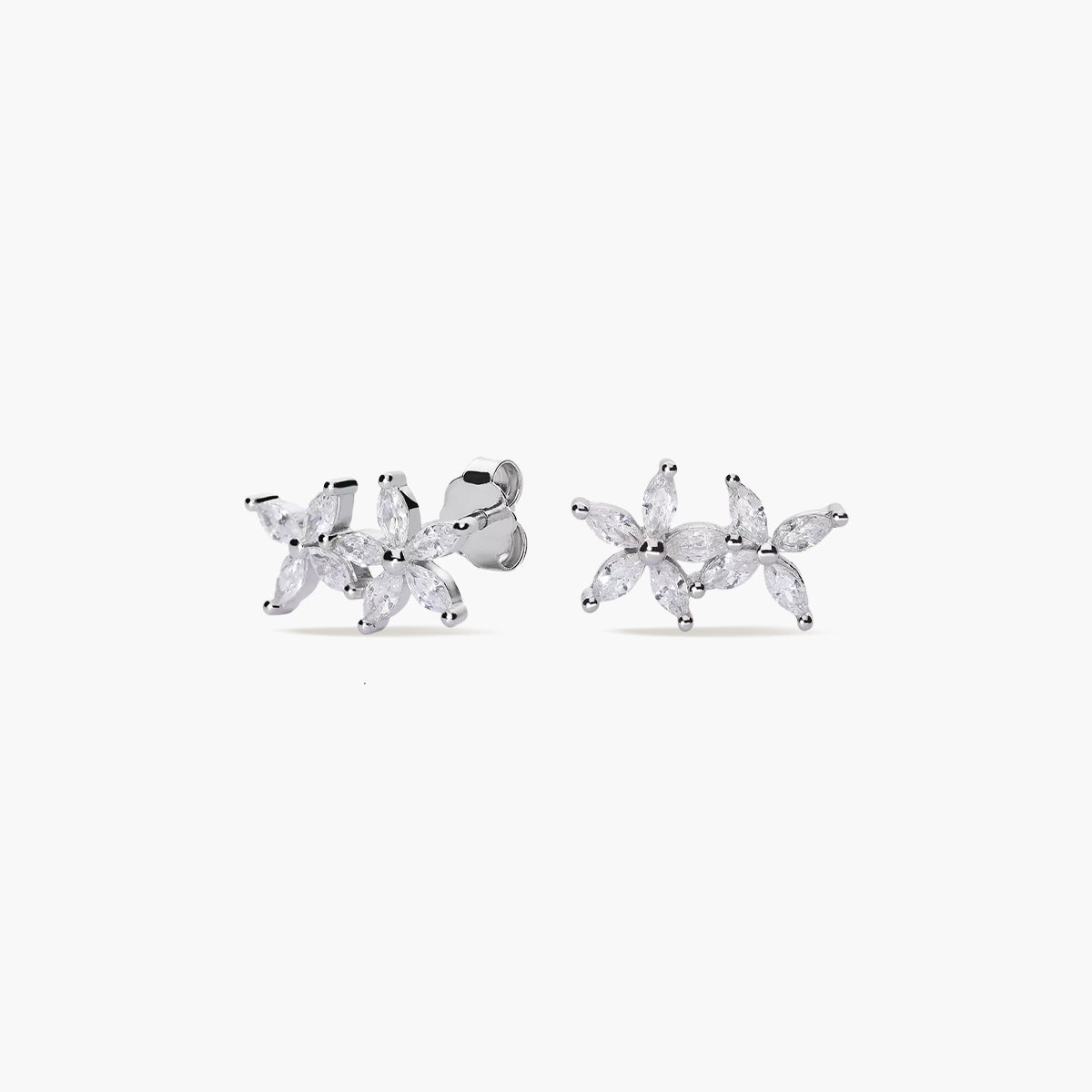 Pendientes doble flor de plata 1ª ley circonitas 7 mm