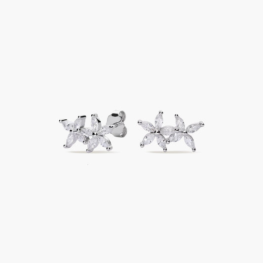 Pendientes doble flor de plata 1ª ley circonitas 7 mm