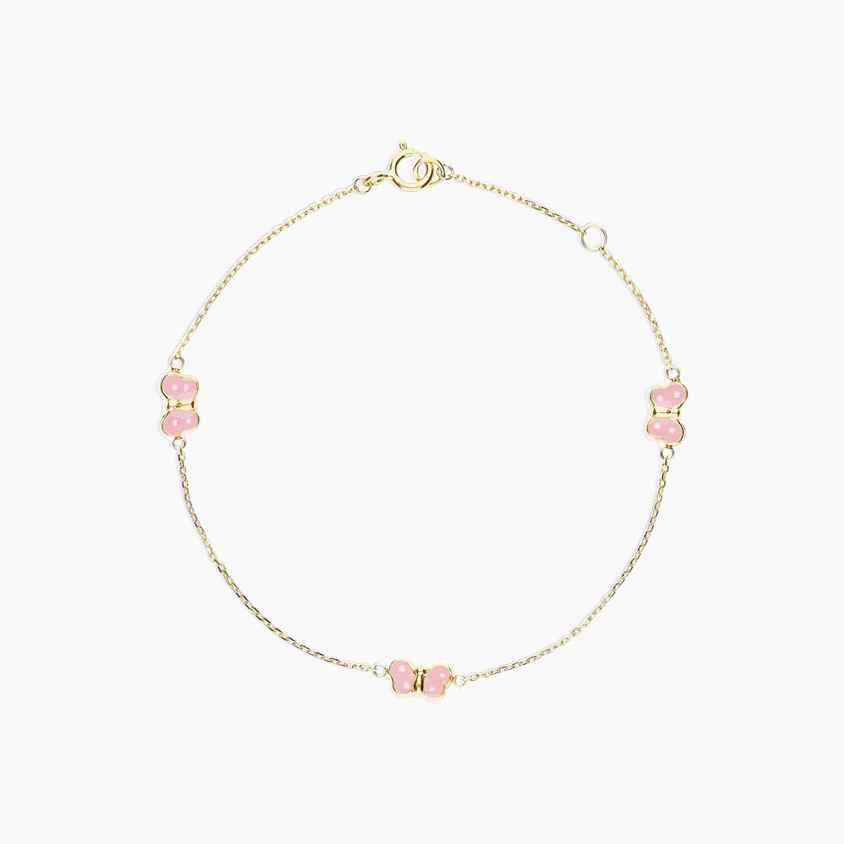 Pulsera infantil de oro 18K con mariposas rosas 15-17 cm