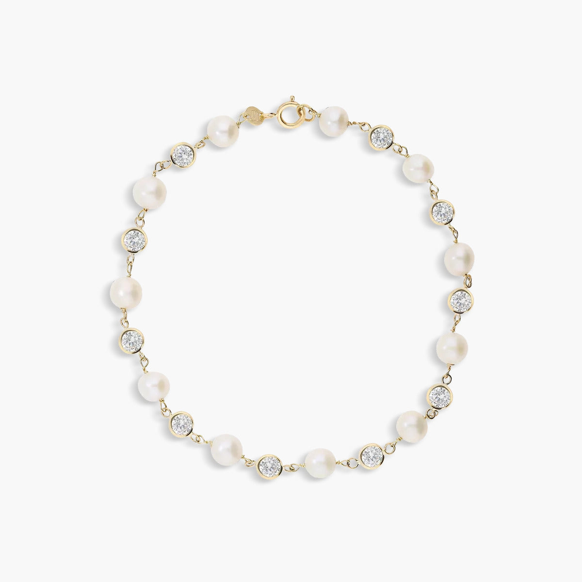 Pulsera infantil de oro 18K con perlas y circonitas 19 cm