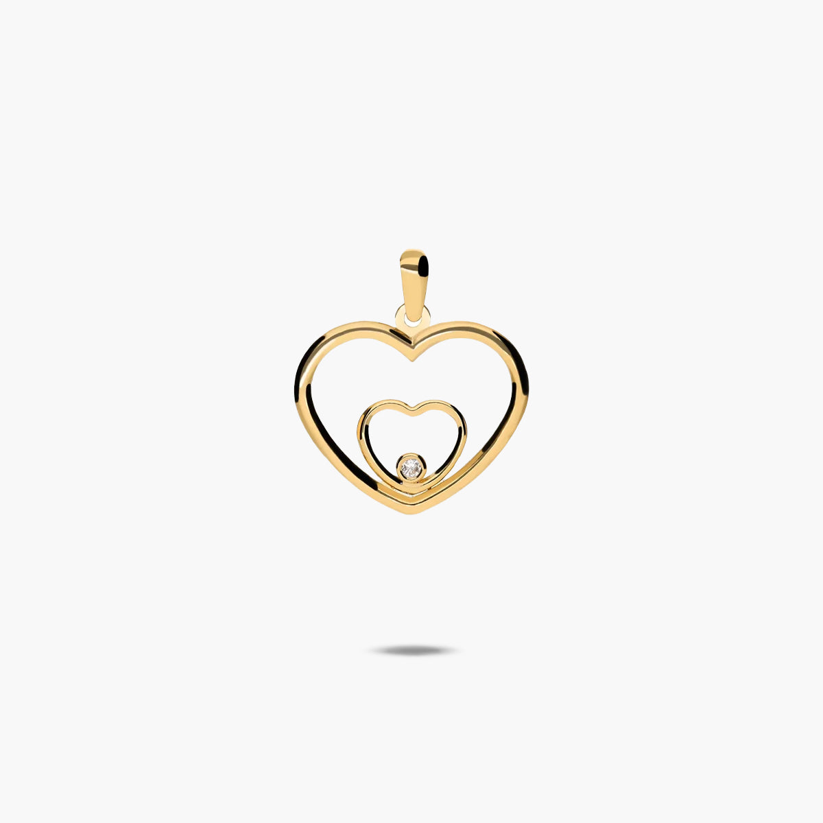Colgante silueta doble corazón doble de oro 18K circonita 16 mm