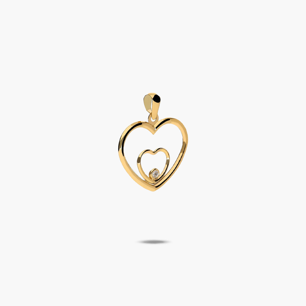 Colgante silueta doble corazón doble de oro 18K circonita 16 mm