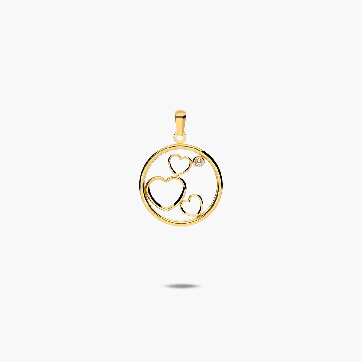 Colgante círculo 3 corazones de oro 18K 18 mm