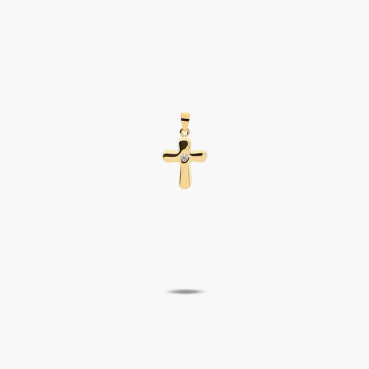 Cruz de oro 18K circonita estampada 9 mm