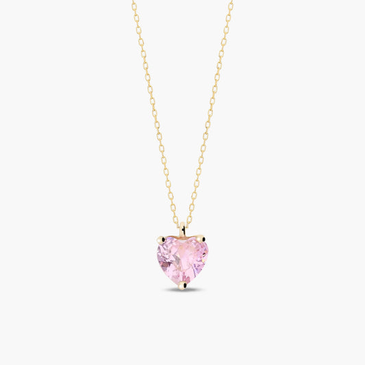 Collar corazón de oro 18K circonita rosa 6 mm FEELINGS
