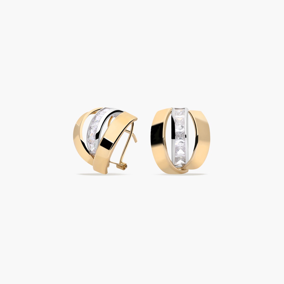 Pendientes de oro bicolor 18K circonitas bagué 14 mm