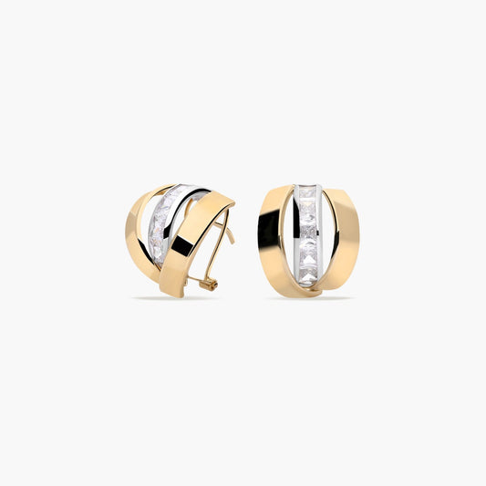 Pendientes de oro bicolor 18K circonitas bagué 14 mm