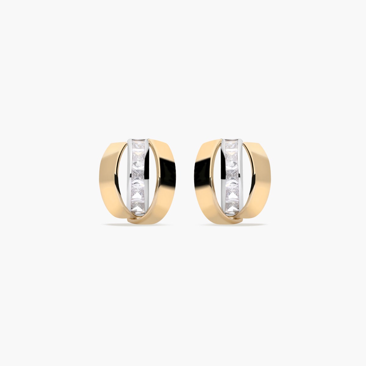 Pendientes de oro bicolor 18K circonitas bagué 14 mm