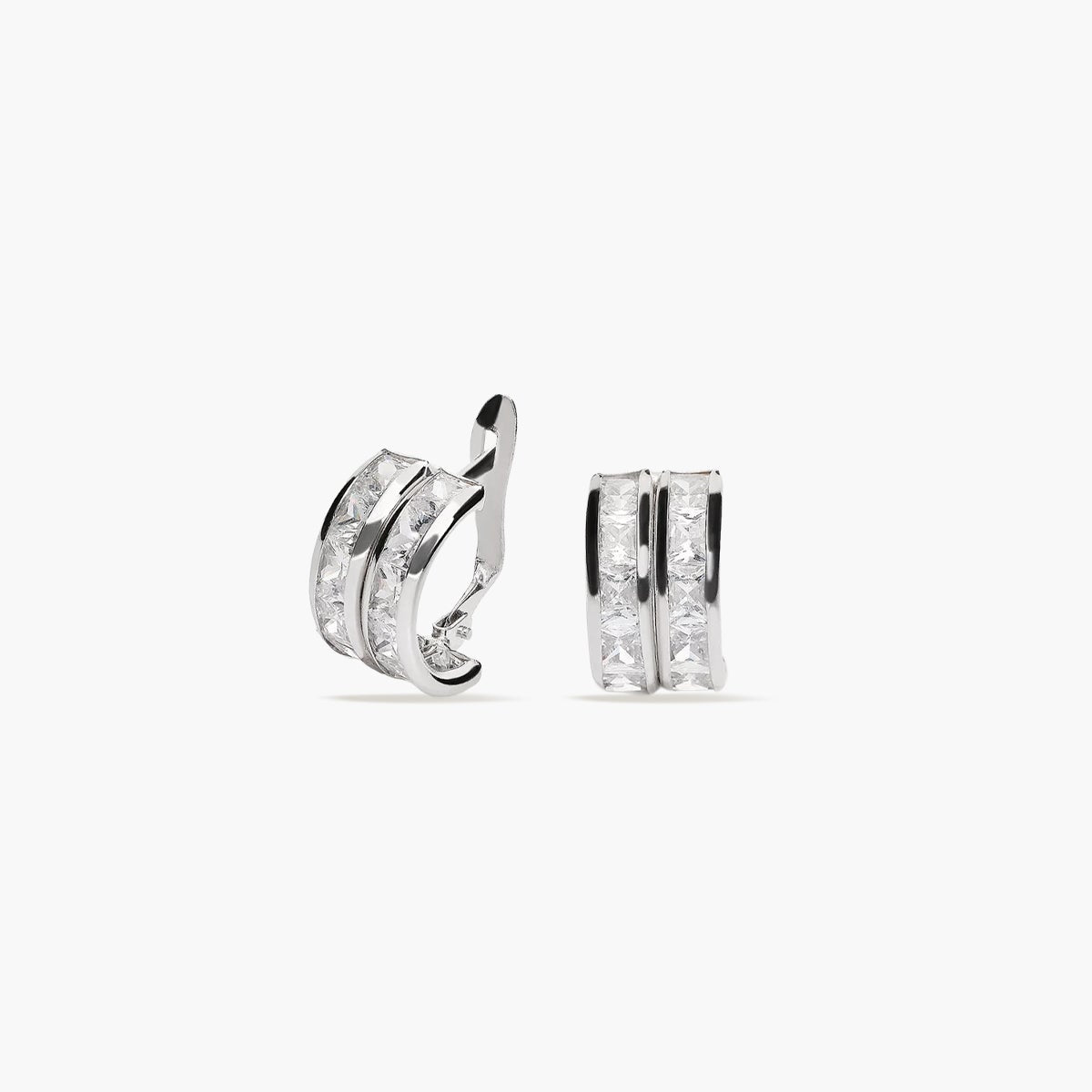Pendientes de oro blanco 18K circonitas tipo cinquillo 12 mm