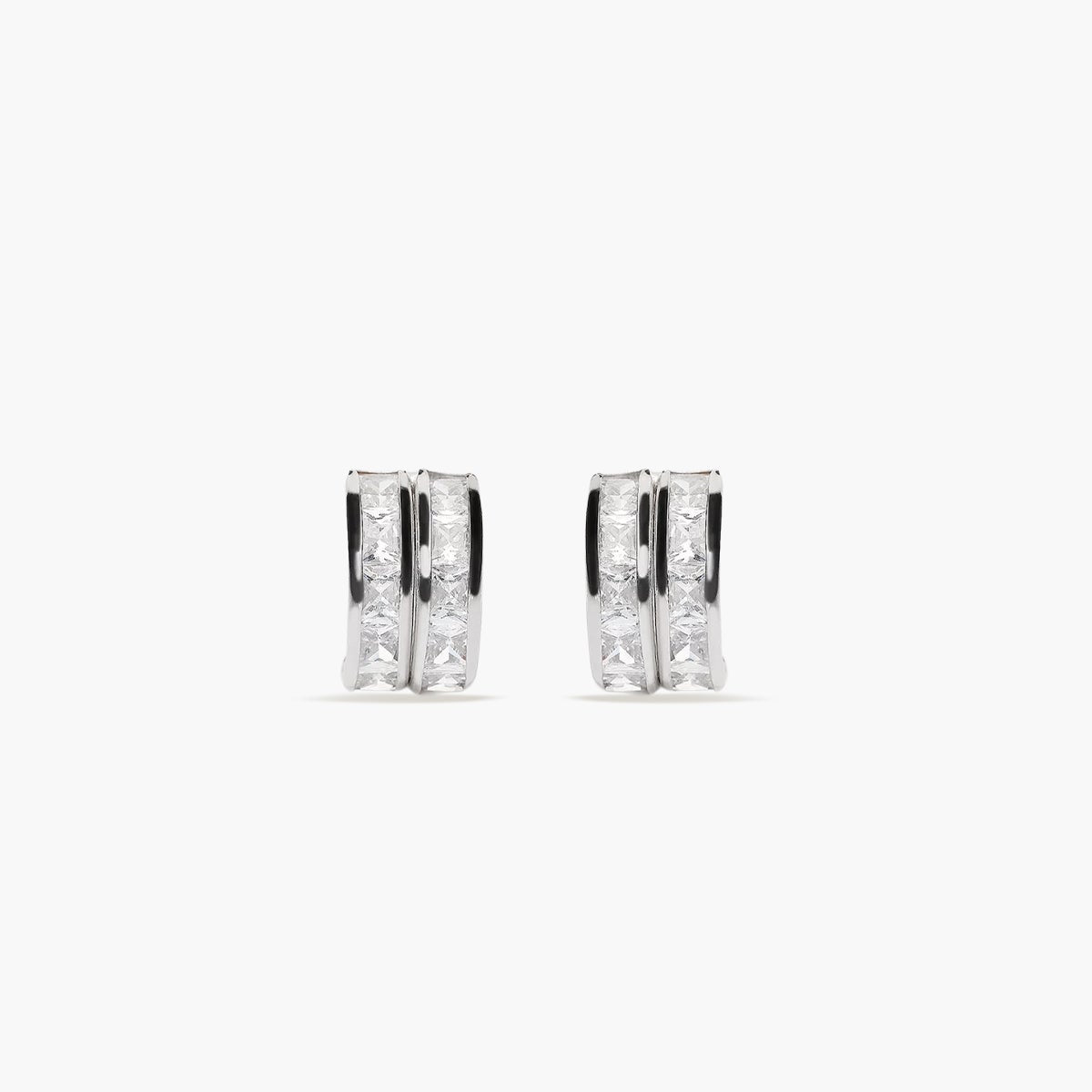 Pendientes de oro blanco 18K circonitas tipo cinquillo 12 mm