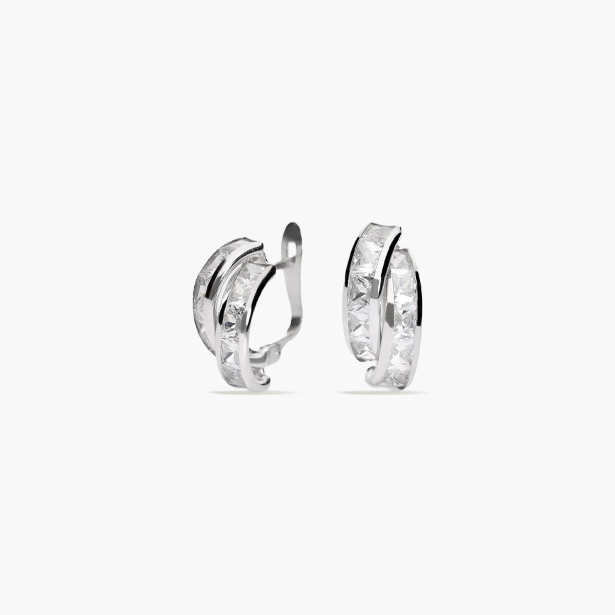 Pendientes de oro blanco 18K circonitas tipo cinquillo 14 mm