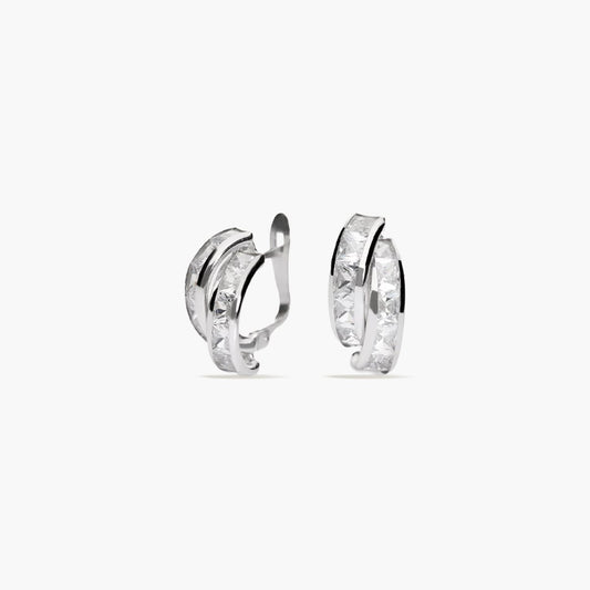 Pendientes de oro blanco 18K circonitas tipo cinquillo 14 mm