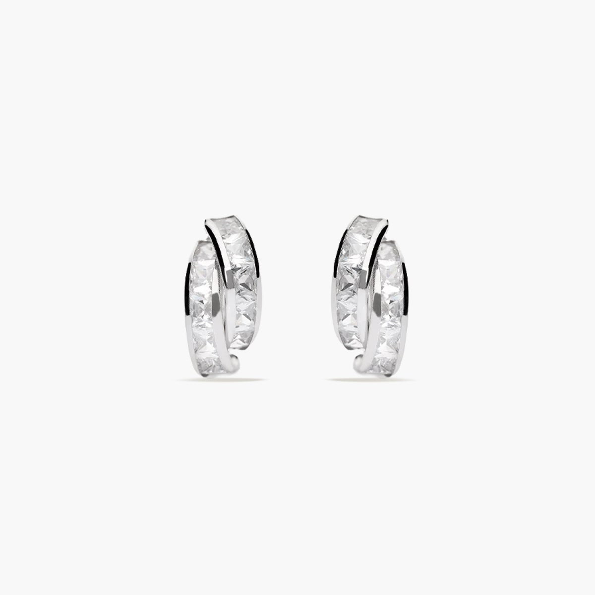 Pendientes de oro blanco 18K circonitas tipo cinquillo 14 mm