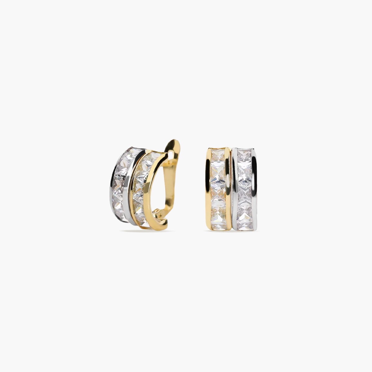 Pendientes de oro bicolor 18K circonitas tipo cinquillo 12 mm