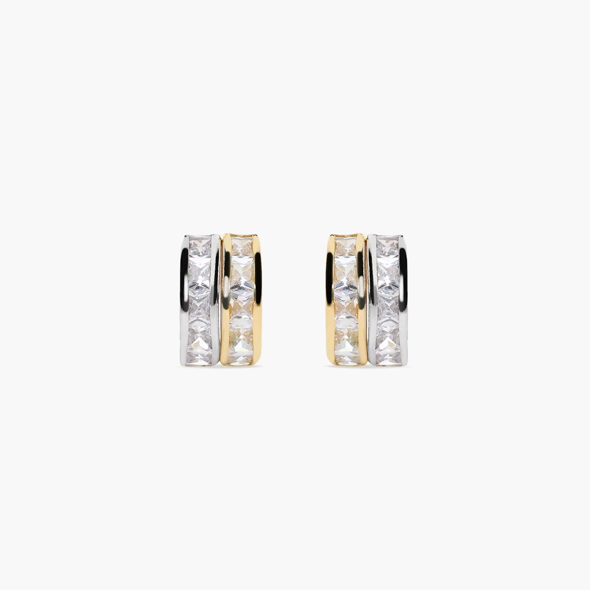 Pendientes de oro bicolor 18K circonitas tipo cinquillo 12 mm