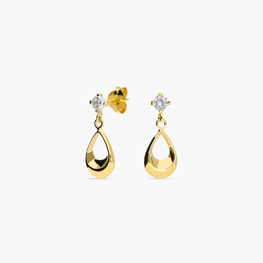 Pendientes largos de oro 18K circonita 16 mm